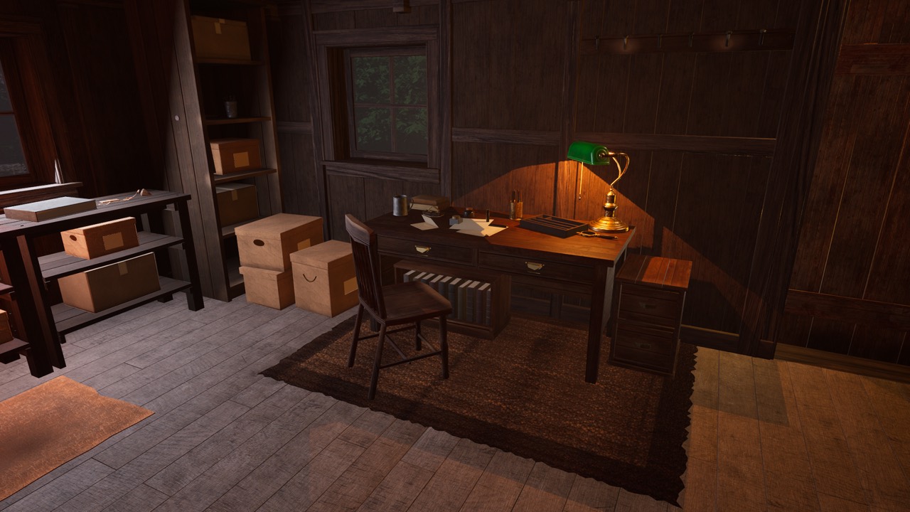 A green banker’s lamp illuminates handwritten pages on a wooden desk in The Last Entry.
